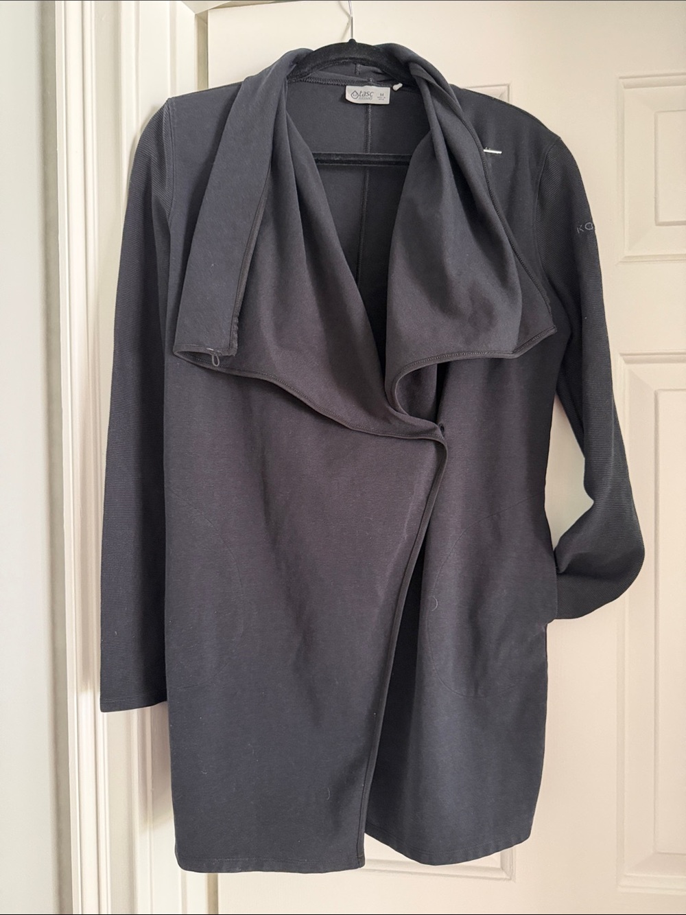 Koral Black Draped Open-Front Trench Coat